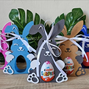 Scatola per uova di Pasqua con coniglietto Kinder in formato SVG / Modello per portauova di cioccolato carino per Cricut Silhouette / File di taglio per plotter da taglio per cartoncino