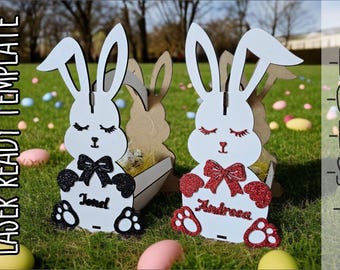 Easter Bunny Basket SVG Laser Cut File | Cute Rabbit Basket Template for 3mm | Glowforge Easter Egg Holder | Digital Download