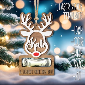 Reindeer Money Christmas Holder Ornament SVG, Christmas SVG Laser Cut File, Christmas Money Gift Holder Laser Cut File Digital Glowforge SVG