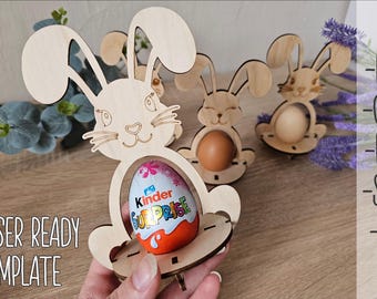 Porta huevos de conejo de Pascua SVG, archivo cortado a láser, 3 diseños de conejo, decoración de Pascua Glowforge, soporte de madera DIY, huevera, decoración de mesa navideña