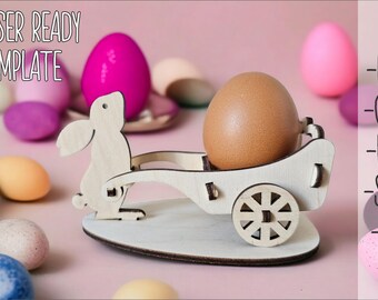 Easter Egg Holder SVG, Bunny & Rooster Cart, Laser Cut Egg Stand, DIY Easter Decor, Glowforge File, Wooden Egg Cup, Holiday Table