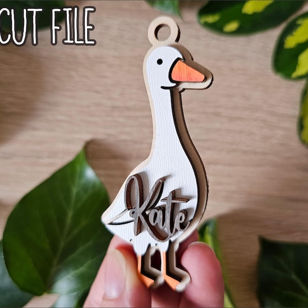 Personalized Goose Keychain SVG | Easter Name Tag | Cute Farm Animal Charm | Laser Cut Gift | Glowforge Goose Pendant | Digital Download