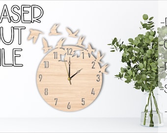 Wall Clock Laser Cut File, Birds Flying Through Clock, Digital Download, Anniversary Gift, Birthday Gift, Home Decor, DIY Clock Design