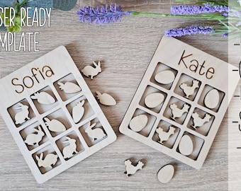 Easter Tic-Tac-Toe Laser Cut File, Personalized Bunny Game SVG, DIY Holiday Game, Glowforge File, Custom Tic-Tac-Toe Board