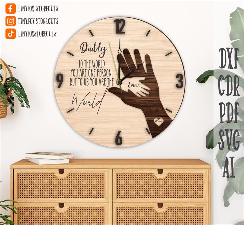 Personalized Father's Gift Hand Clock SVG, Family Hands Sign Laser Cut ...