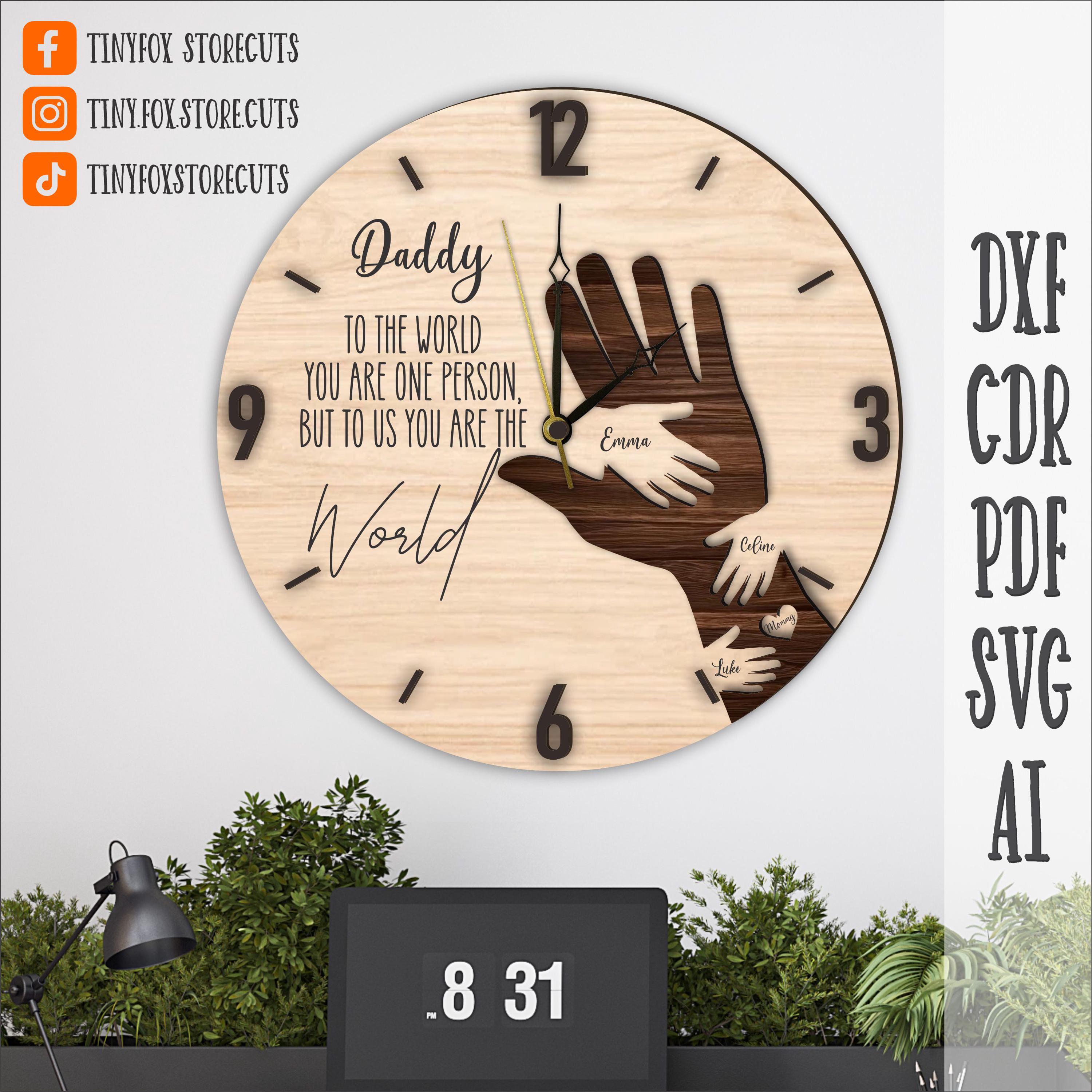 Personalized Father's Gift Hand Clock SVG, Family Hands Sign Laser Cut ...