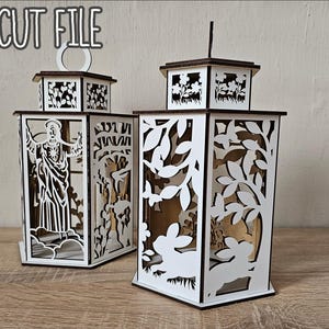 Ostern und religiöse Laterne SVG Set | Jesus und Hase Lightbox | Laser Cut Files für Christian Decor | Glowforge , 3 mm Holz