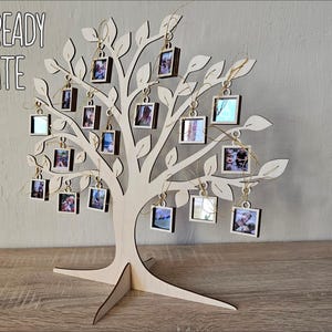 Plik wycinany laserowo z drzewem genealogicznym, 17 ramek na zdjęcia, drewniana dekoracja ścienna, spersonalizowany prezent, drzewo pamięci DIY, Glowforge SVG, pliki wycinane laserowo