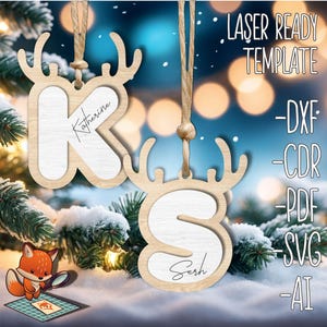 Ornamentos de alfabeto de rena | Arquivo de corte a laser personalizado para cada letra Adicionar qualquer nome | arquivo de corte a laser, Glowforge, download instantâneo cricut
