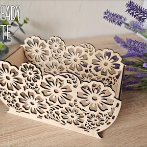 DIY、イベント、Glowforge 用レーザーカット ファイル、結婚式とイースターのギフト、レーザーカット バスケット ファイル、イースター ボックス パッケージ用のエレガントな花柄バスケット SVG
