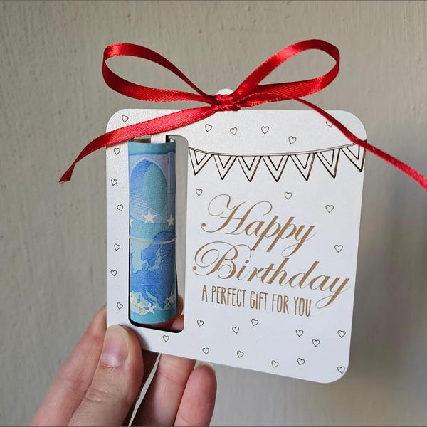 Birthday Money Holder SVG Laser Cut File | Gift Card Cash Holder Template | Happy Birthday Money Box | Glowforge MDF Cutting File