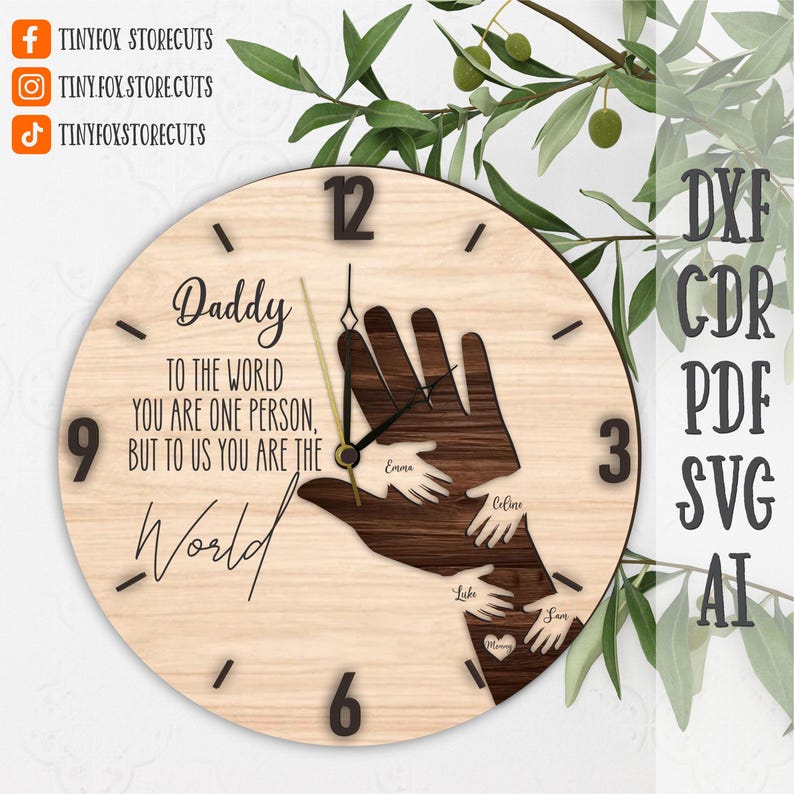 Personalized Father's Gift Hand Clock SVG, Family Hands Sign Laser Cut ...