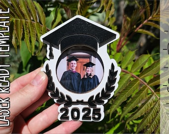 Graduation Frame SVG Laser Cut File 2025 | Laurel Wreath Cap Design | 5x5cm Photo Frame | Glowforge MDF Template | Personalized Gift