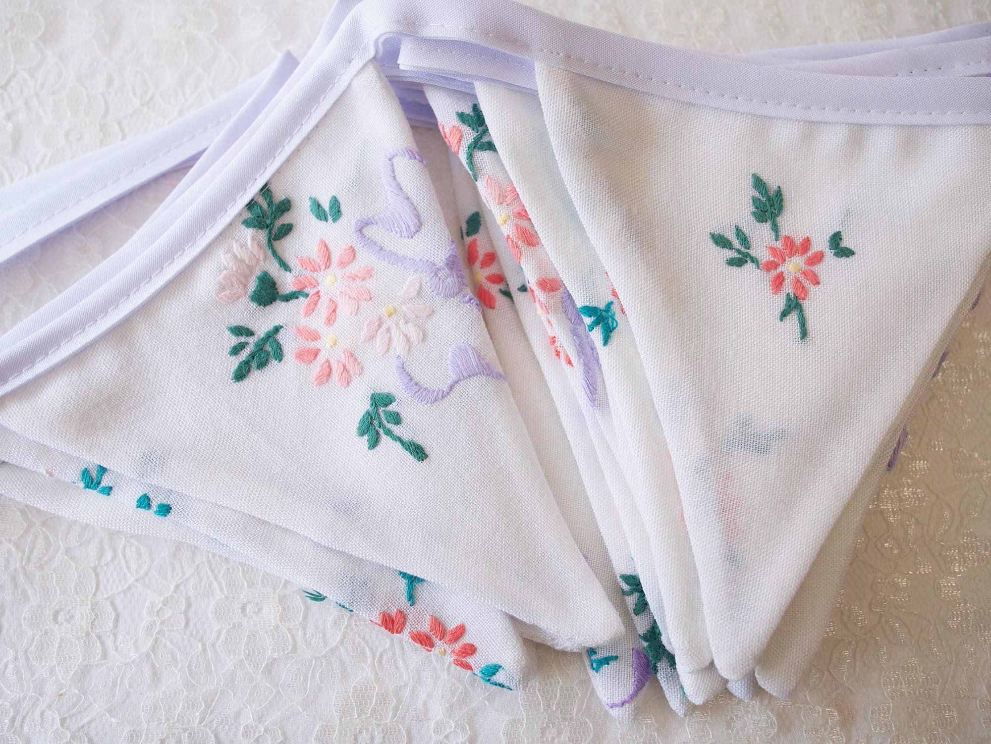Vintage Embroidered Wedding Bunting - 3.95m Long