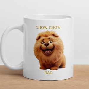Dog Breed Mugs Cartoon Dog Mugs Dog lover Coffee Mugs 11 Ounce Ceramic White Dad Chow Chow Dog Mug