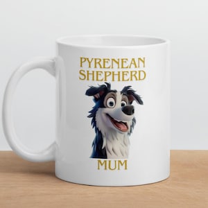 Personalized Cartoon Dog Breed Mugs Pyrenean Shepherd 11 Ounce White Ceramic Mum Dog Mug