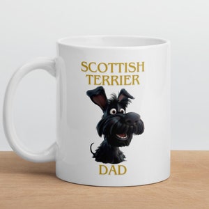 Cartoon Style Dog Mugs Scottish Terrier 11 Ounce White Ceramic Dad Dog Mug