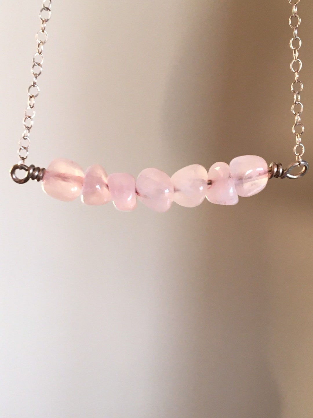 Pink Quartz Bar Necklace-pink Quartz Necklace-gemstone - Etsy