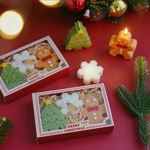 Coffret cadeau de bougies parfumées de Noël faites main - Coffret 3 bougies au soja avec bougeoir en bois et carte de voeux dans une boîte cadeau élégante