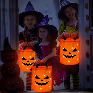 Kosz na Halloween dla dzieci, Torba na cukierki „Sztuczka albo psikus”, Torba na cukierki „Sztuczka albo psikus”, Haftowany kosz na Halloween, Wiaderko na cukierki na Halloween, Torba na Halloween