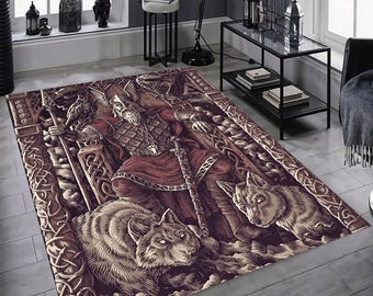 Alfombra vikinga: Mitología nórdica, Odín, decoración de lobos
