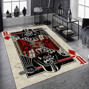 Tappeto Darth Vader, arredamento Star Wars, tappeto con carte da gioco, arredamento per la casa Dark Side, tappeto fantascientifico, stanza nerd, tappeto a tema cattivo, tappeto con cultura pop