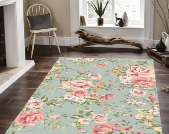 Floral Area Rug: Rose Pattern, Boho Decor
