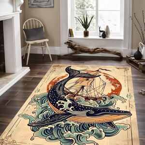 Whale Pattern Rug: Sea Themed Ocean Rug