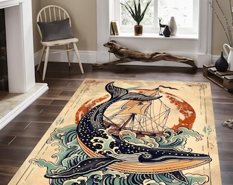 Alfombra con estampado de ballenas: Alfombra con temática marina y oceánica