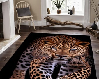 Leopard Print Rug: Animal Pattern, Living Room Decor,Realistic Wild Cat Carpet, Leopard Area Rug