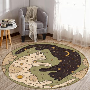 Yin Yang Cat Rug: Celestial Witchy Room Decor