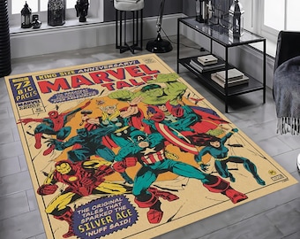 Super Hero Comic Rug, Spiderman Carpet, Captain America Rug, Kids Decor,Spider Man Iron Man Carpet, Gamer Room Mat, Man Cave Floor Decor