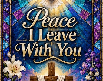 Tapiz "La paz os dejo", vidriera cristiana para pared, regalo de condolencia, colgante de pared con paloma y cruz, decoración para sala de oración.