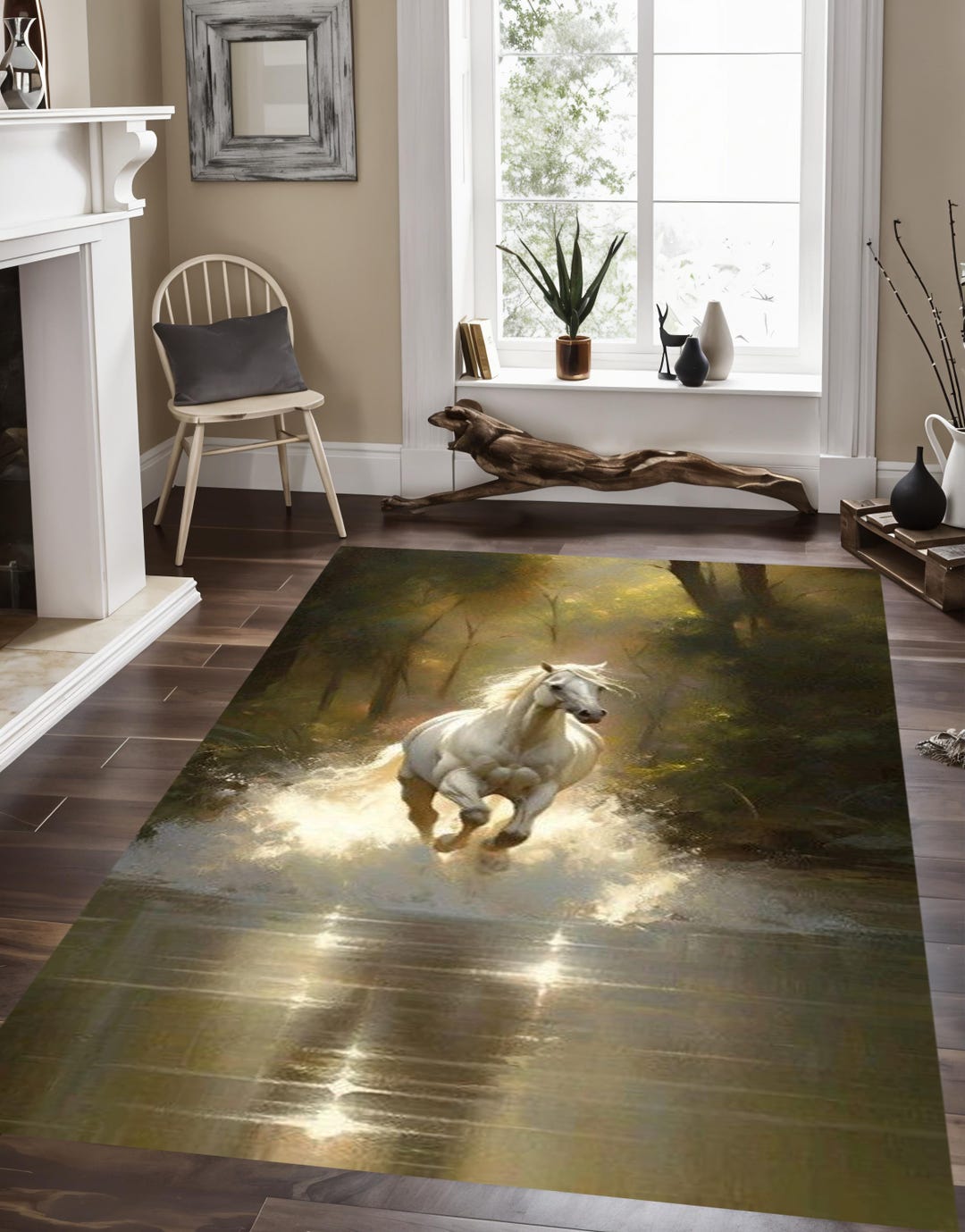 White Horse Rug: Animal-themed Living Room & Kids Room Decor - Etsy