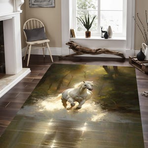 White Horse Rug: Animal-Themed Living Room & Kids Room Decor