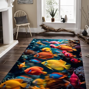 Tropical Fish Pattern Rug: Ocean Theme, Coastal Decor