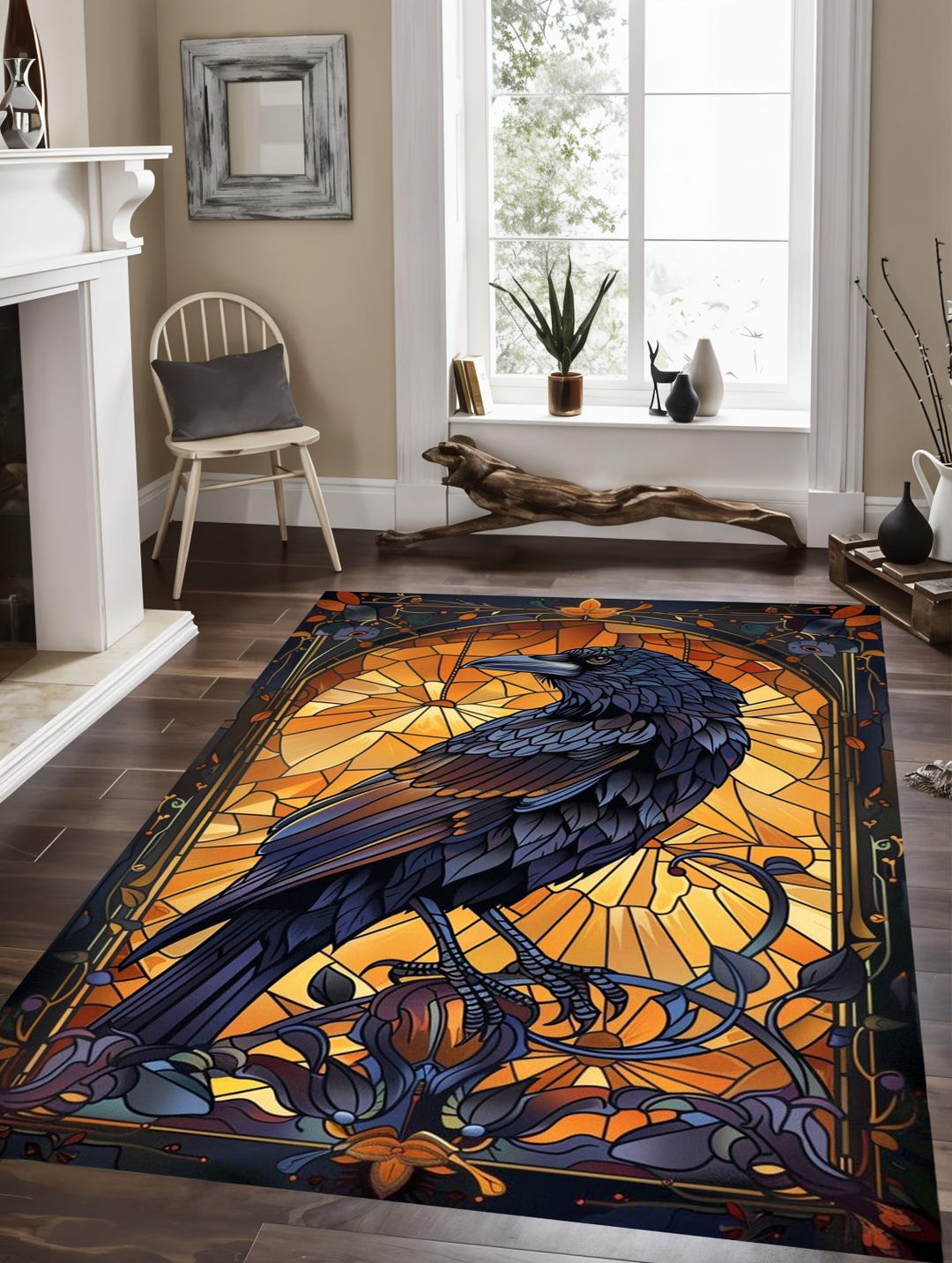 Crow Pattern Rug: Boho Art Decor - Etsy