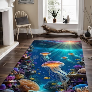Ocean Fish Rug: Sea Life Pattern, Coastal Decor
