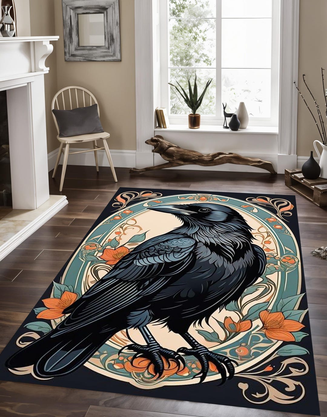 Crow Pattern Rug,crow Themed Rug,animal Rug,art Rug,boho Decor,birthday ...