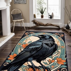 Crow Pattern Rug: Boho Art Animal Rug