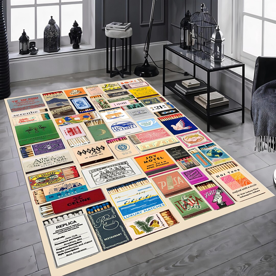 Matchbox Pattern Rug Vintage Matchbox Rug: Personalized Colorful Area Rug - Etsy