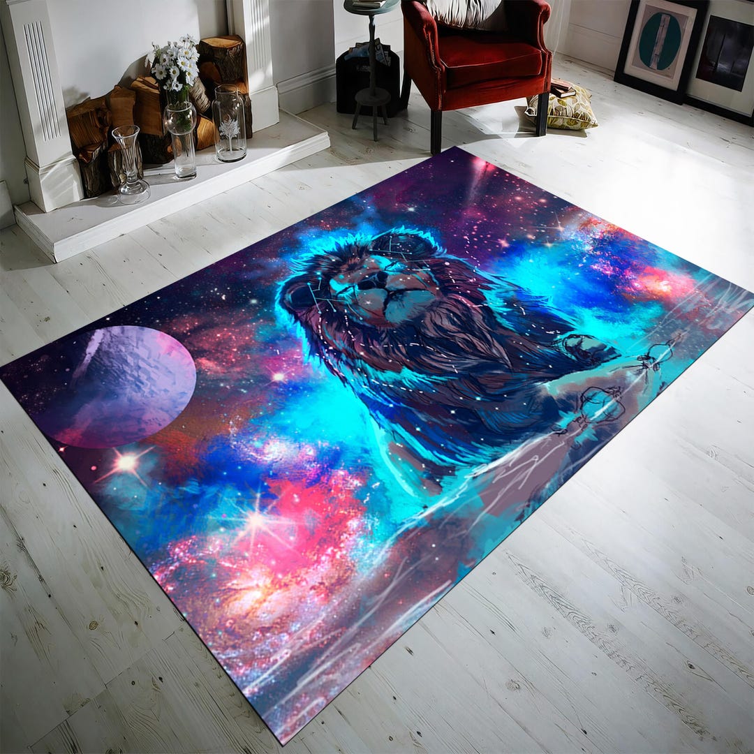 Universe Rug Lion Galaxy Rug: Space Universe Print, Home Decor - Etsy