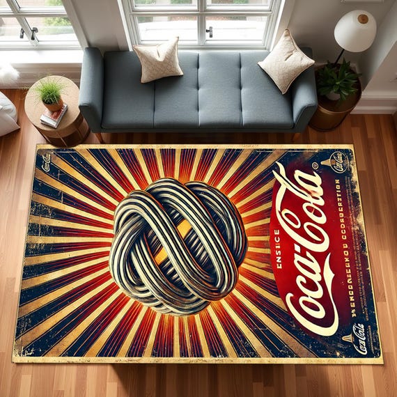 コカ・コーララグ：ラウンドチェーンプリント、ホームデコレーション