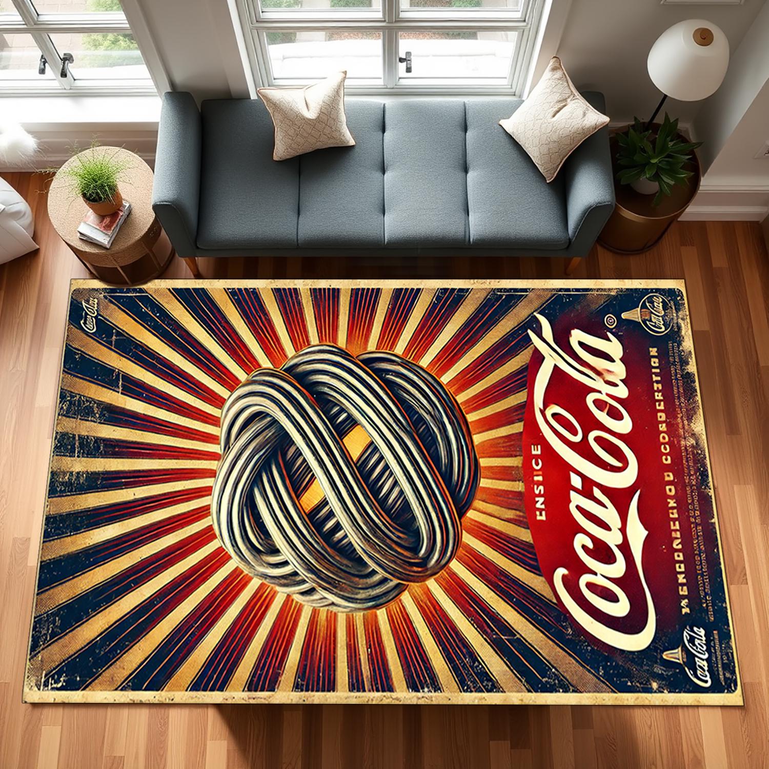 コカ・コーララグ：ラウンドチェーンプリント、ホームデコレーション