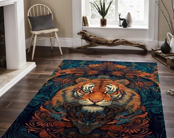 Alfombra de tigre colorida: Alfombra creativa con forma de animal para la sala de estar.