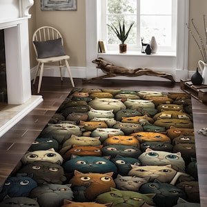 Cat Pattern Rug,Cat themed rug,animal rug,Cute Rug,art rug,Boho decor,Birthday Gift,Gift For Son,Bedroom Rug,Rugs For Living Room CM79