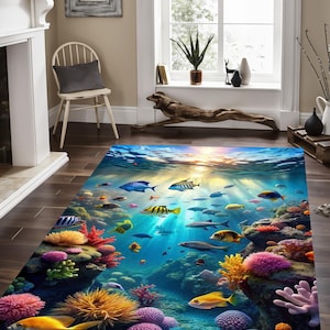 Tropical Fish Pattern Rug: Ocean Theme, Coastal Decor