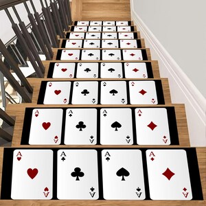 Cartas de póker, naipes, alfombra para escalera, alfombra de área, decoración del hogar, diseño de interiores, alfombra resistente y duradera, alfombra estética, regalo de cumpleaños, personalizado