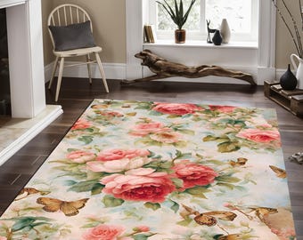 Floral Area Rug: Rose Pattern, Boho Decor