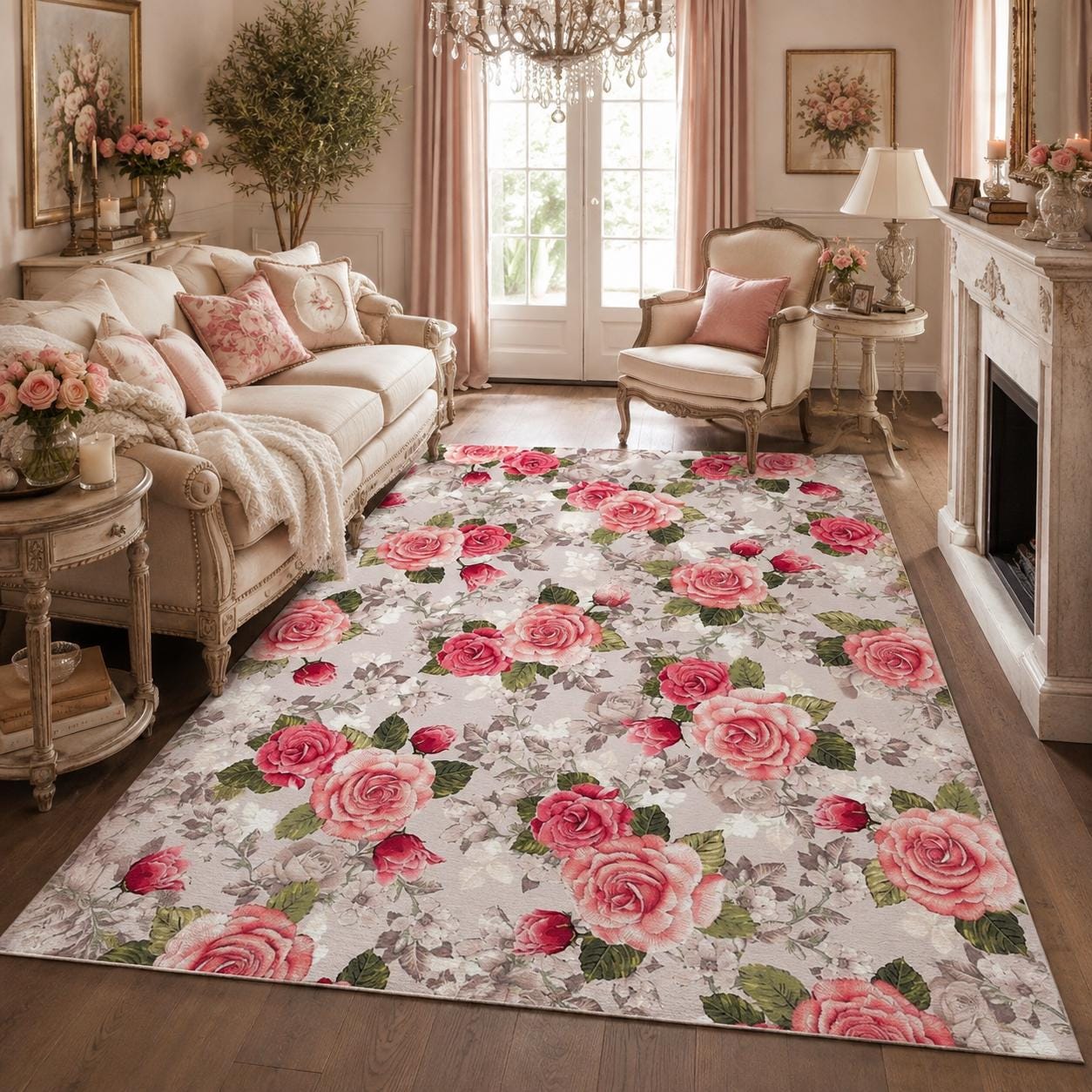 Teppich mit rosa rosen